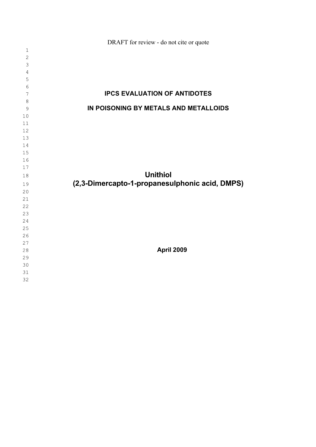 Ipcs Evaluation of Antidotes