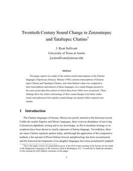 Twentieth Century Sound Change in Zenzontepec and Tataltepec Chatino*