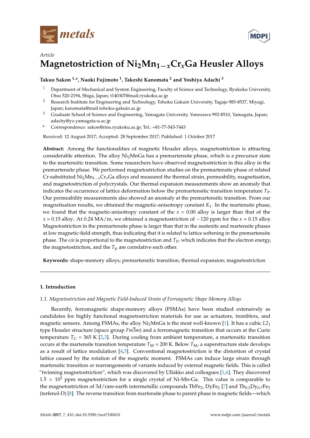 Magnetostriction of Ni2mn1-Xcrxga Heusler Alloys