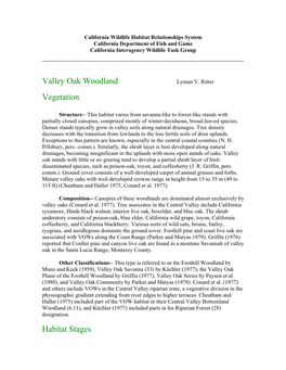 Habitat Description--Valley Oak Woodland (VOW)