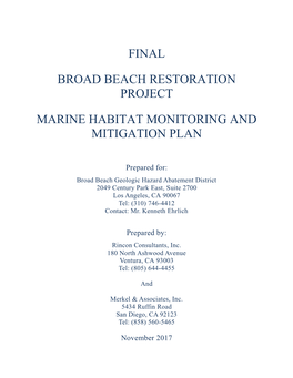Final Broad Beach Restoration Project Marine