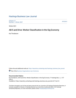 AB-5 and Drive: Worker Classification in the Gig Economy