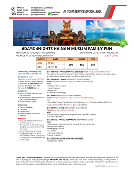 6Days 4Nights Hainan Muslim Family Fun Minimum 20 to Go [Githak6d014m] Departure Date: Every Thursday