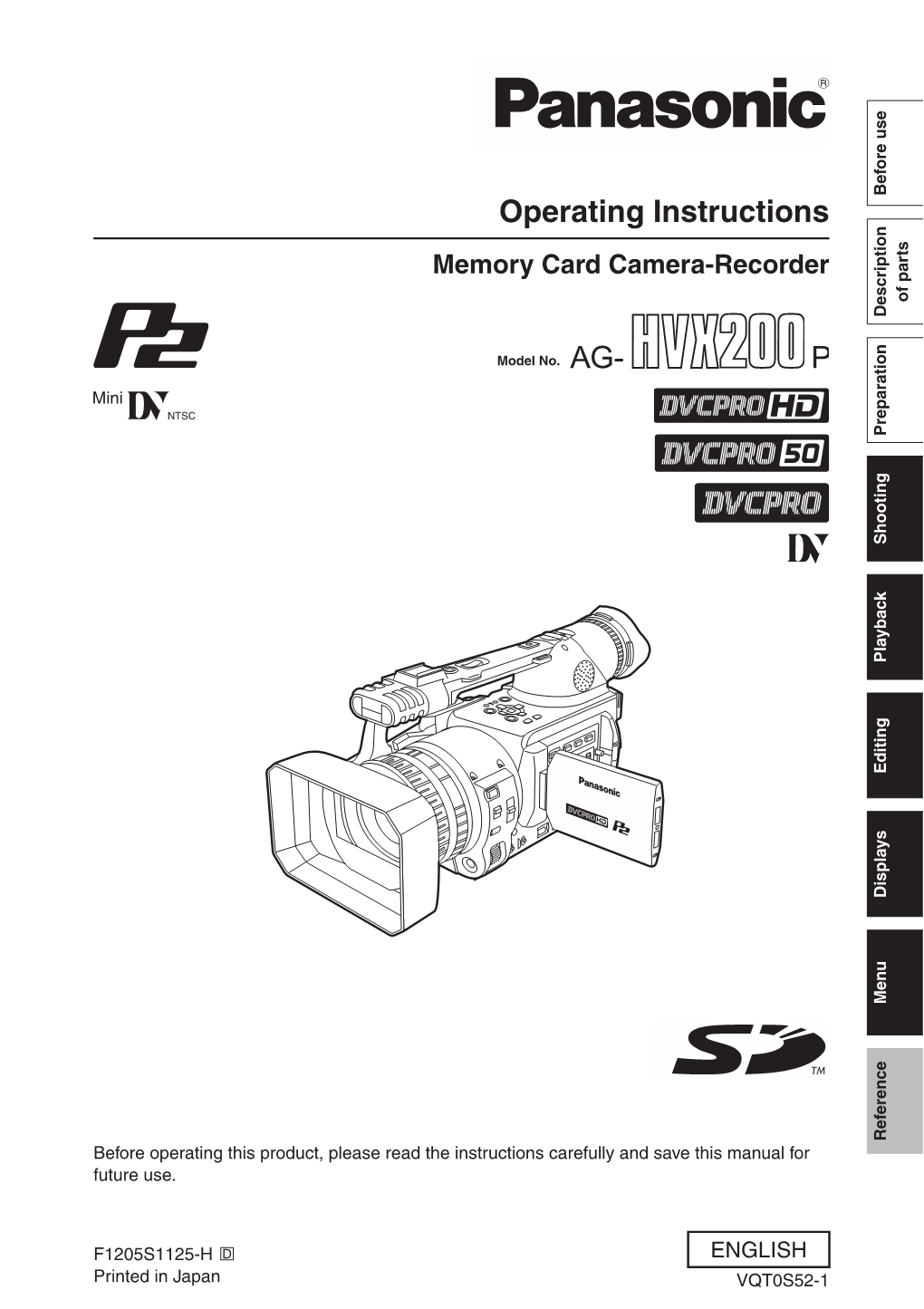 Panasonic AG-HVX200 Manual