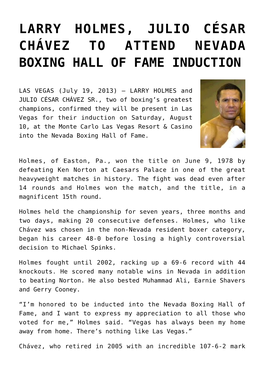 Larry Holmes, Julio César Chávez to Attend Nevada Boxing Hall of Fame Induction