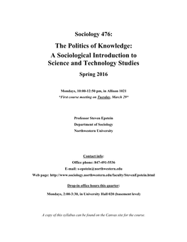 The Politics of Knowledge: a Sociological Introduction to Science and Technology Studies