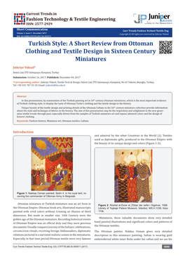 Turkish Style: a Short Review from Ottoman Clothing and Textile Design in Sixteen Century Miniatures