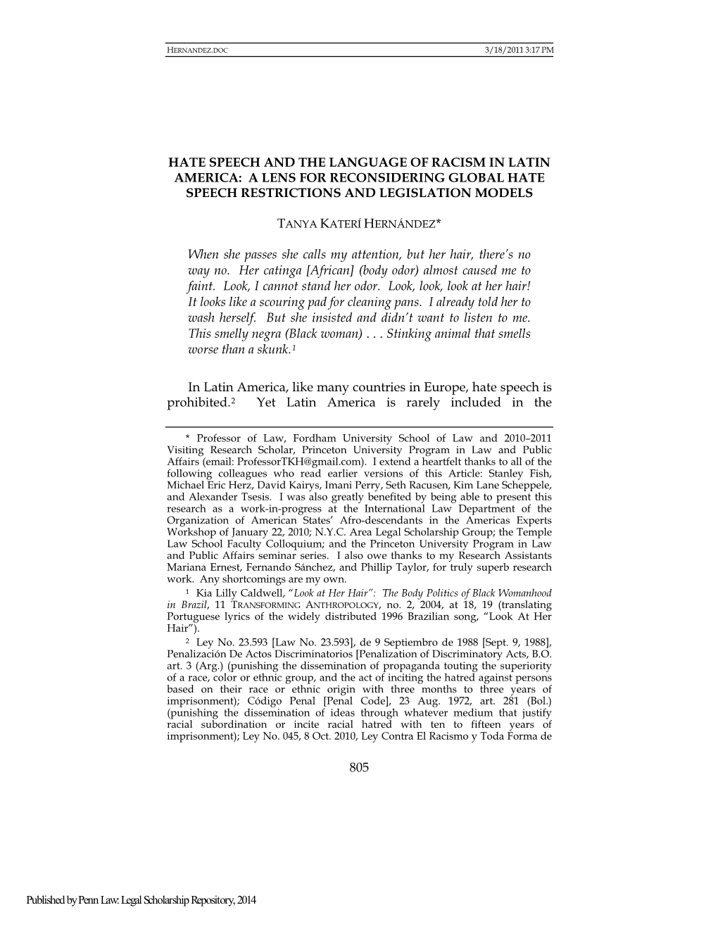 Hate Speech and the Language of Racism in Latin America: a Lens for Reconsidering Global Hate Speech Restrictions and Legislation Models