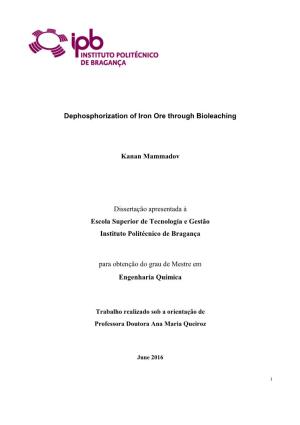 Dephosphorization of Iron Ore Through Bioleaching Kanan Mammadov Dissertação Apresentada À Escola Superior De Tecnologia E Ge
