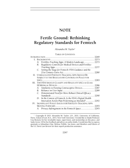 NOTE Fertile Ground: Rethinking Regulatory Standards for Femtech