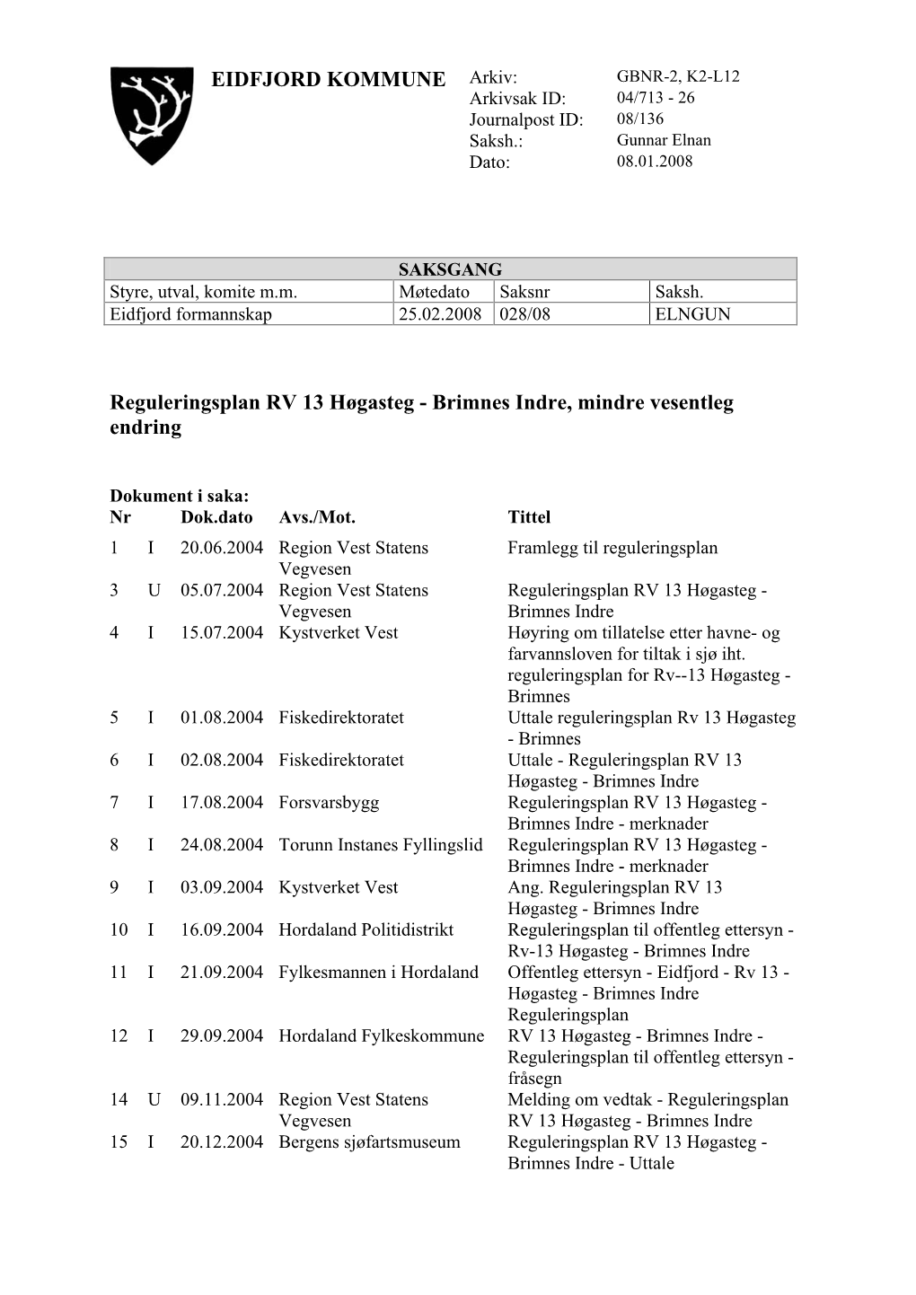 EIDFJORD KOMMUNE Reguleringsplan RV 13 Høgasteg