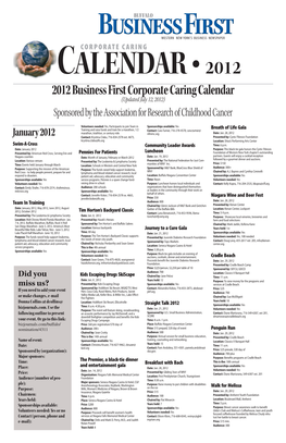 2012 Business First Corporate Caring Calendar (Updated July 12, 2012) Sponsored by the Association for Research of Childhood Cancer