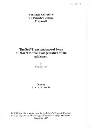 The Self-Transcendence of Jesus a Model for the Evangelisation of the Adolescent