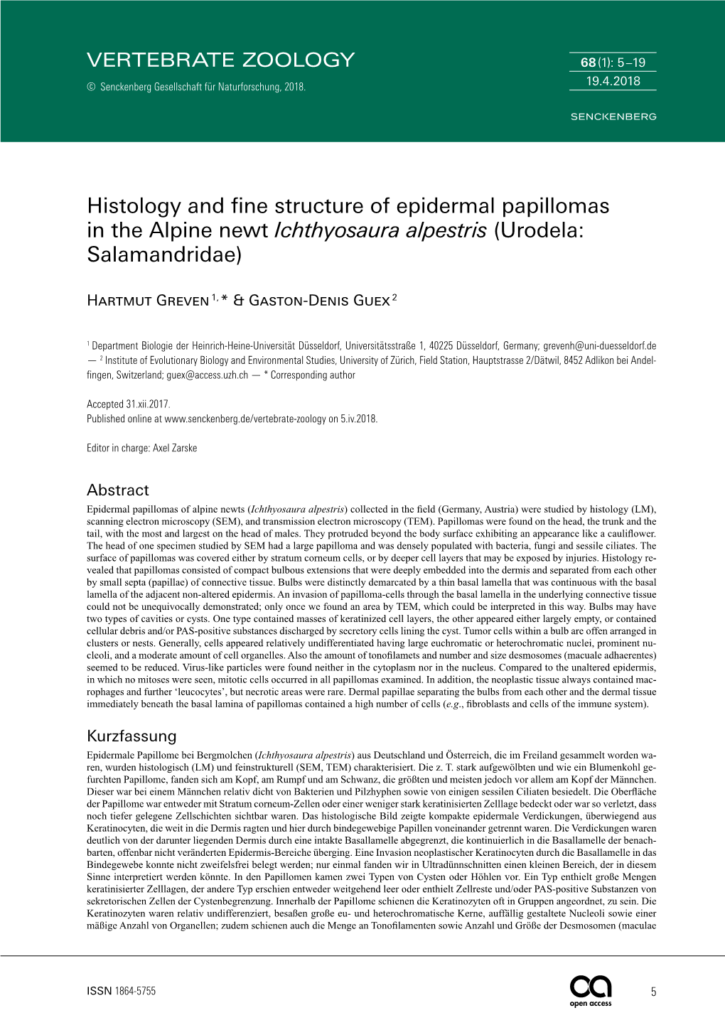 Histology and Fine Structure of Epidermal Papillomas in the Alpine Newt Ichthyosaura Alpestris (Urodela: Salamandridae)