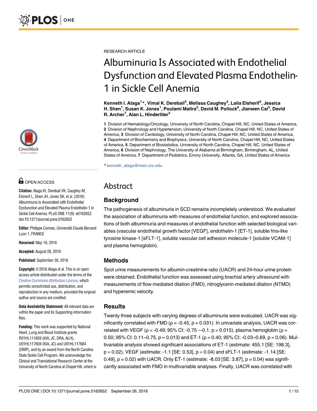 Albuminuria Is Associated with Endothelial Dysfunction and Elevated Plasma Endothelin- 1 in Sickle Cell Anemia