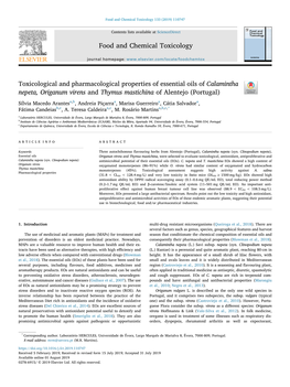 Toxicological and Pharmacological Properties of Essential Oils of Calamintha Nepeta, Origanum Virens and Thymus Mastichina of Alentejo (Portugal) T