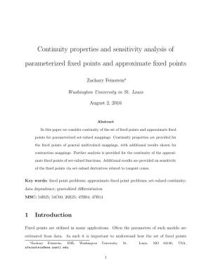 Continuity Properties and Sensitivity Analysis of Parameterized Fixed