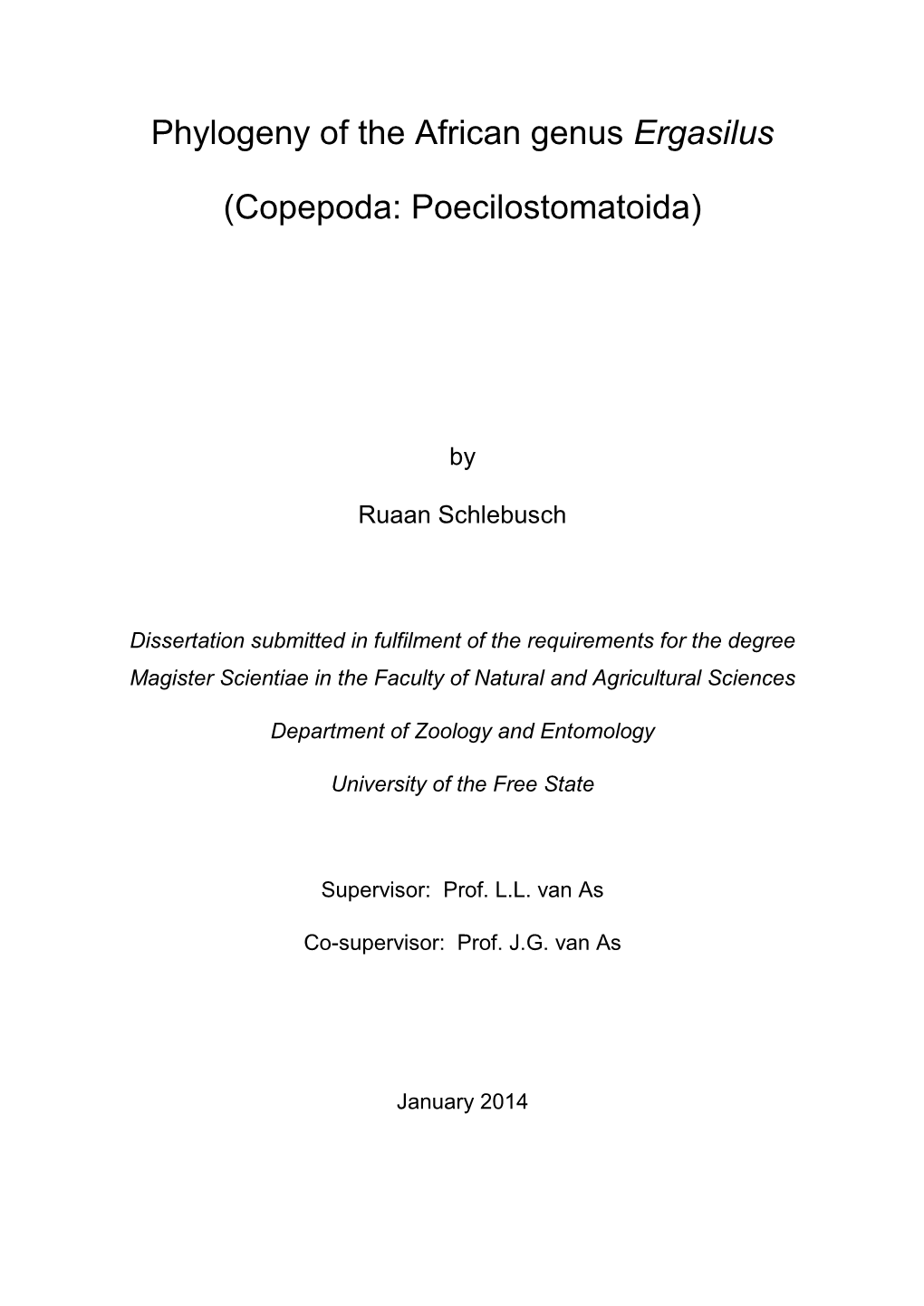 Phylogeny of the African Genus Ergasilus (Copepoda