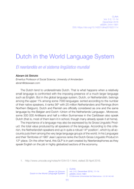 Dutch in the World Language System = El Neerlandés En El