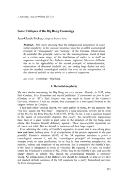 Some Critiques of the Big Bang Cosmology