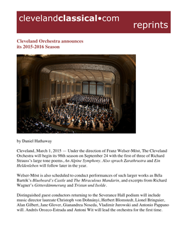 Cleveland Orchestra Announces Its 2015-2016 Season
