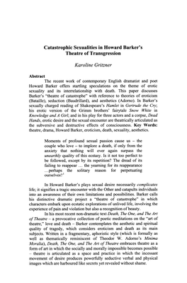 Catastrophic Sexualities in Howard Barker's Theatre of Transgression