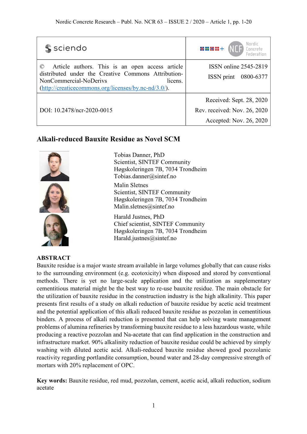 Alkali-Reduced Bauxite Residue As Novel SCM