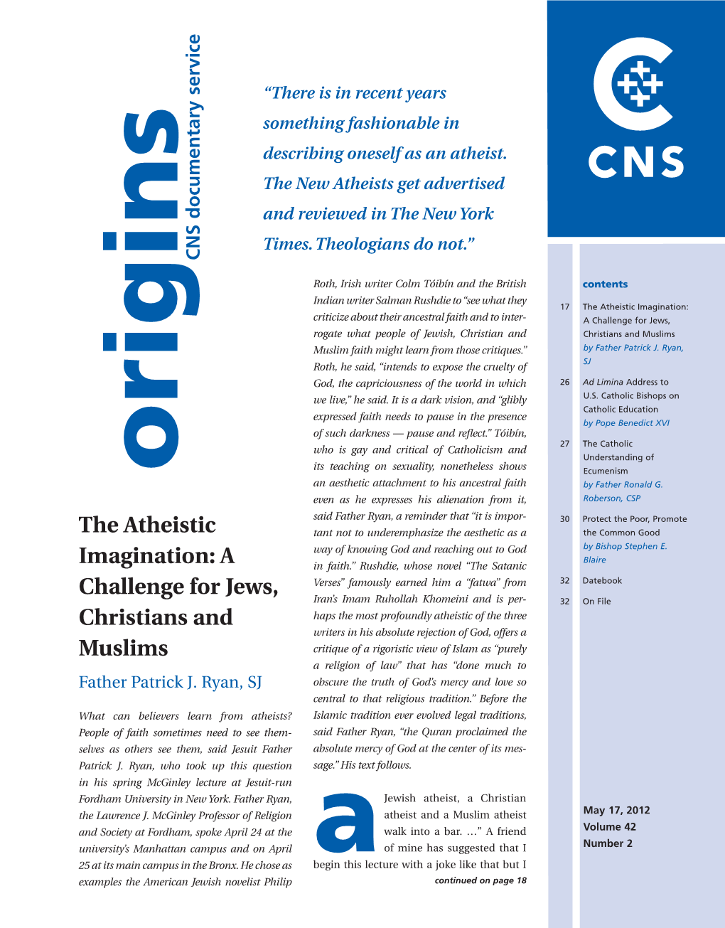 The Atheistic Imagination: a Challenge for Jews, Christians And