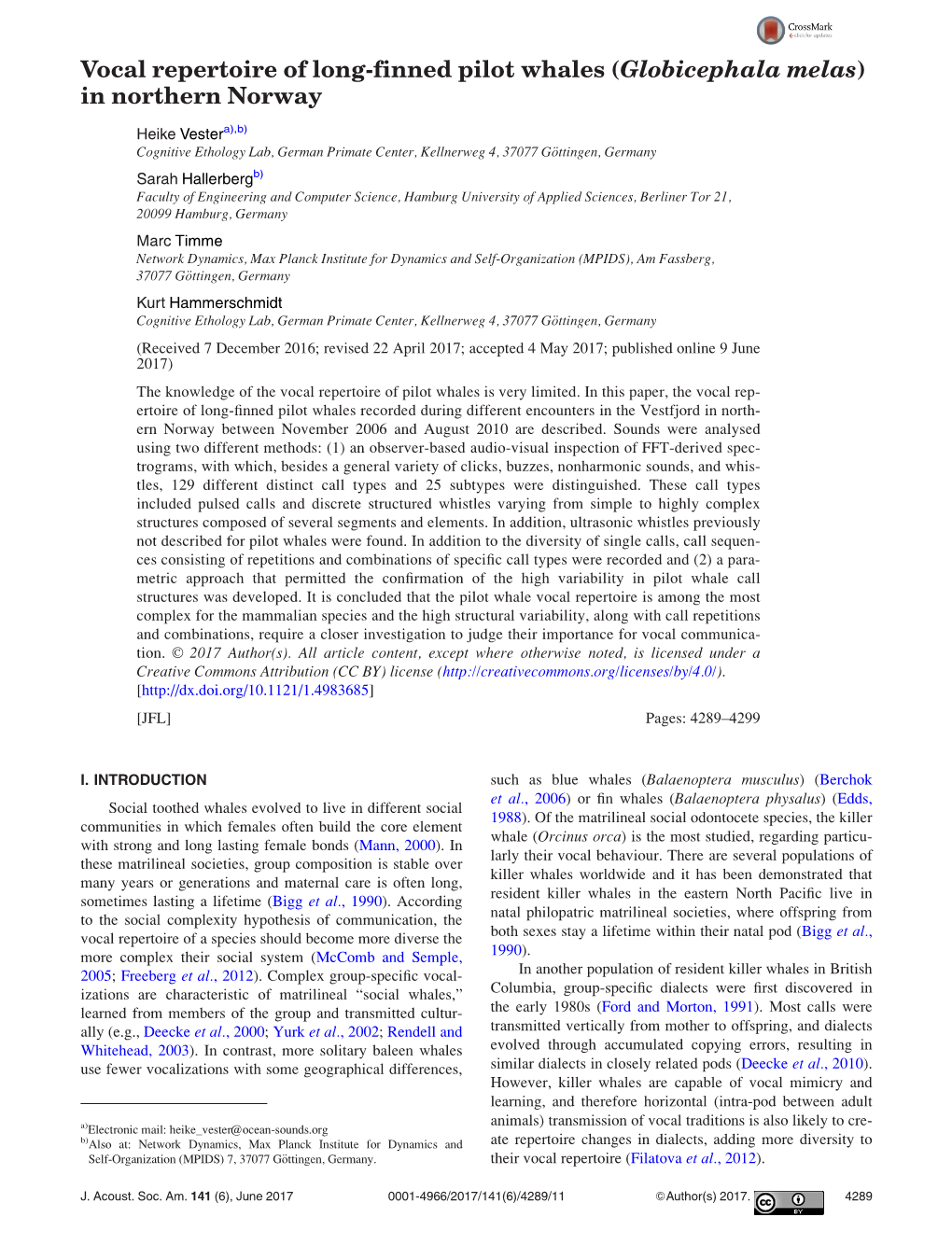 Vocal Repertoire of Long-Finned Pilot Whales (Globicephala Melas) in Northern Norway