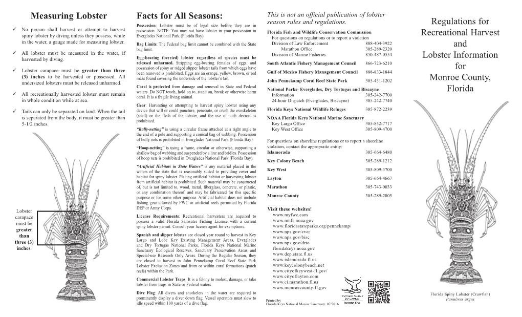 Measuring Lobster Facts for All Seasons: This Is Not an Official Publication of Lobster Season Rules and Regulations