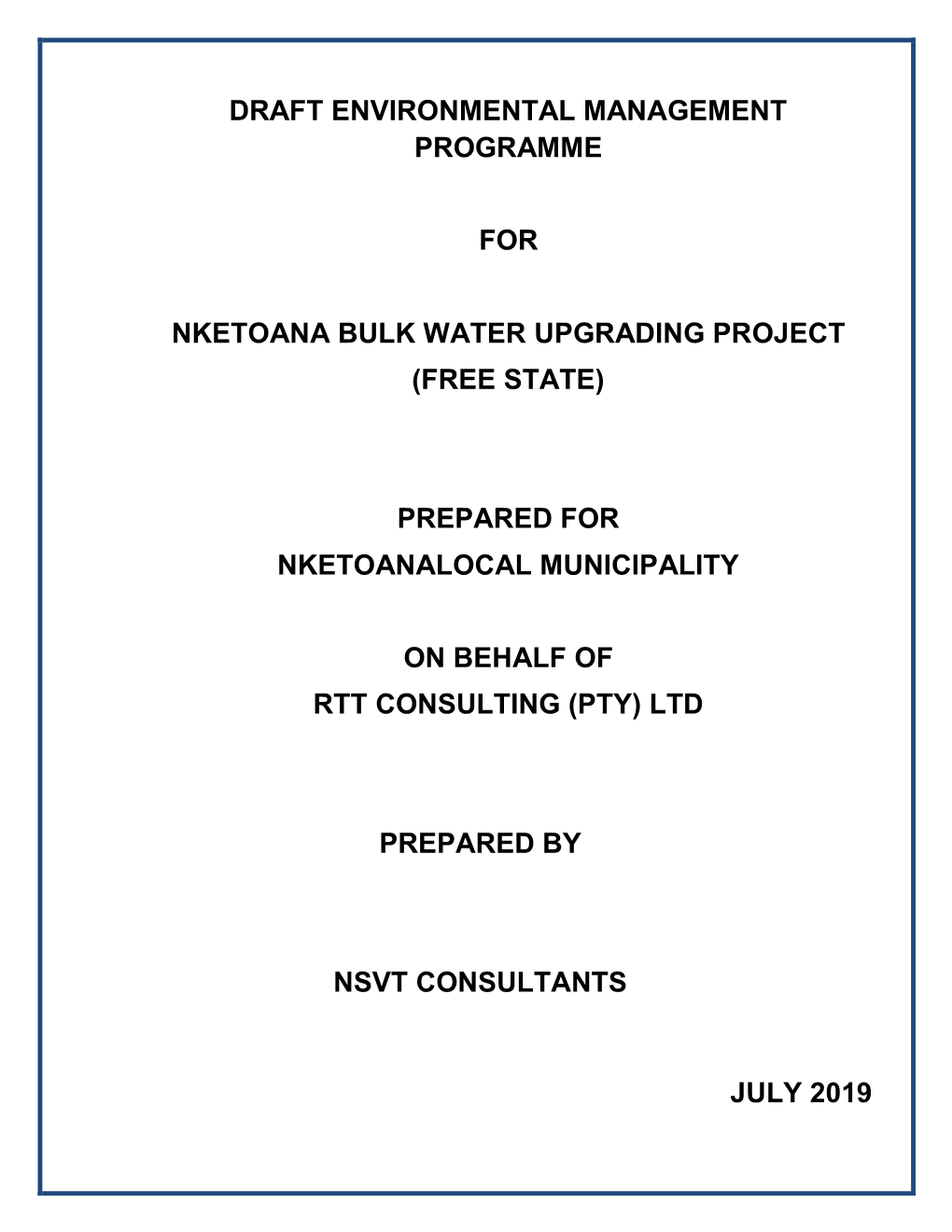 Draft Environmental Management Programme