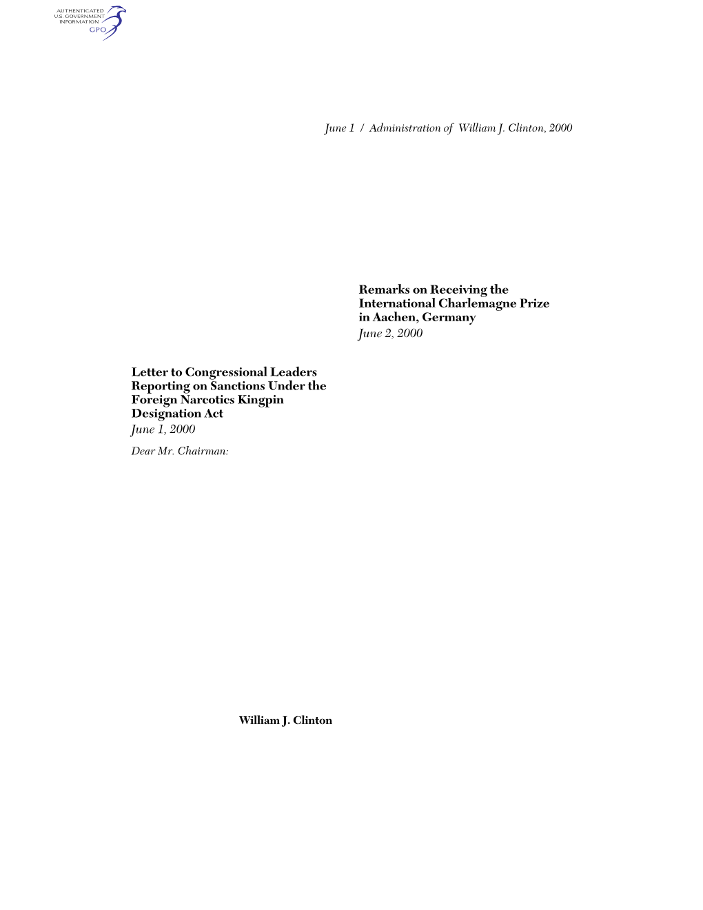 Letter to Congressional Leaders Reporting on Sanctions Under The