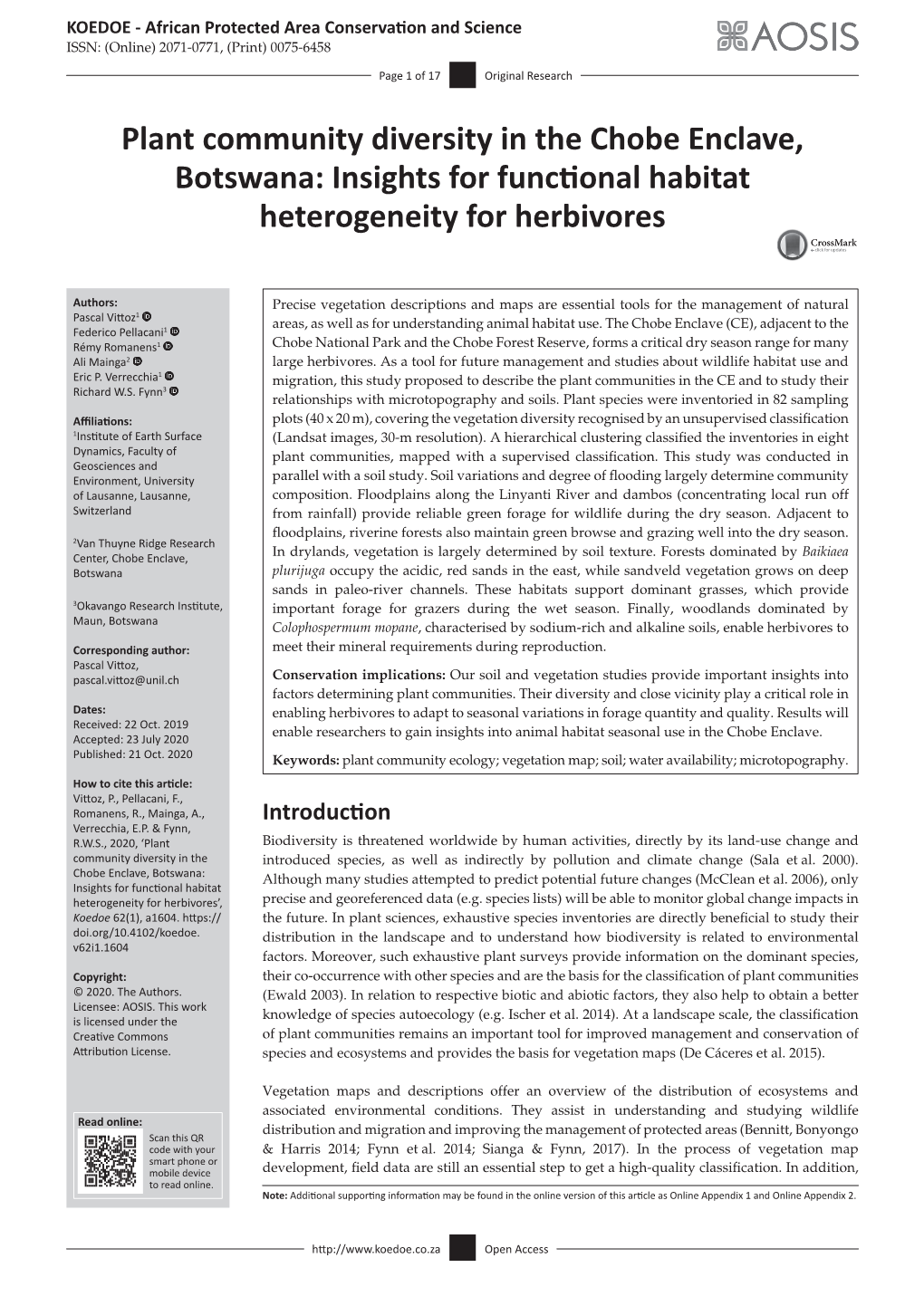 Plant Community Diversity in the Chobe Enclave, Botswana: Insights for Functional Habitat Heterogeneity for Herbivores