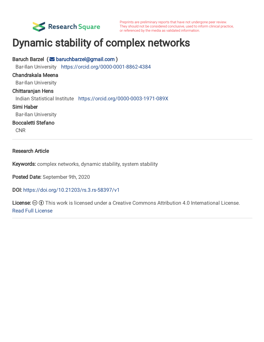 Dynamic Stability of Complex Networks