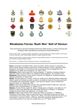 Rhodesia Bush War Roll of Honour