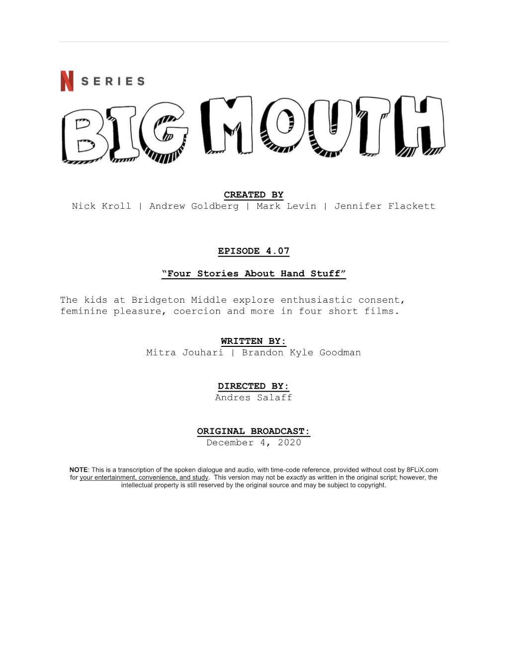 Big Mouth | Dialogue Transcript | S4:E07