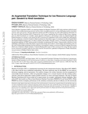 An Augmented Translation Technique for Low Resource Language Pair: Sanskrit to Hindi Translation