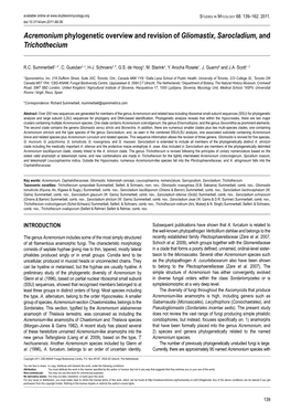 Acremonium Phylogenetic Overview and Revision of Gliomastix, Sarocladium, and Trichothecium