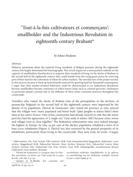 'Tout-À-La-Fois Cultivateurs Et Commerçans': Smallholder and the Industrious Revolution in Eighteenth-Century Brabant