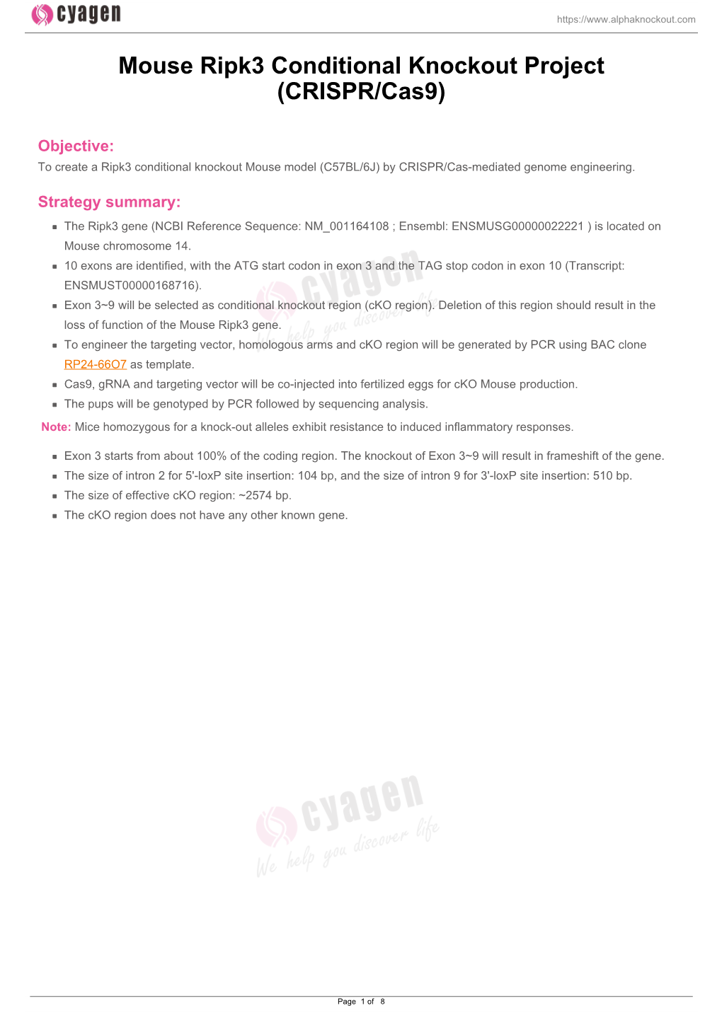 Mouse Ripk3 Conditional Knockout Project (CRISPR/Cas9)