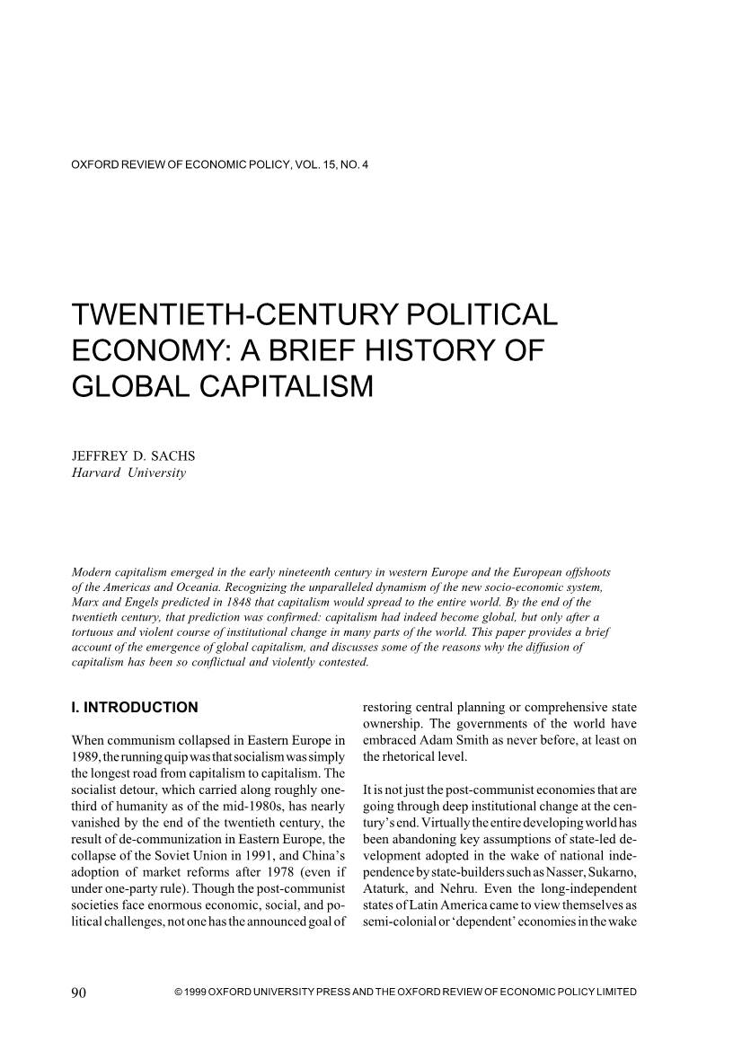 Twentieth-Century Political Economy: a Brief History of Global Capitalism