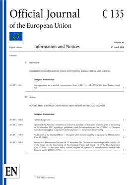 Official Journal C 135 of the European Union
