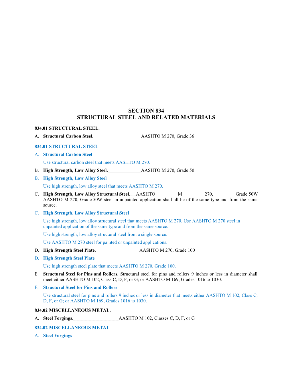 Section 834 Structural Steel and Related Materials