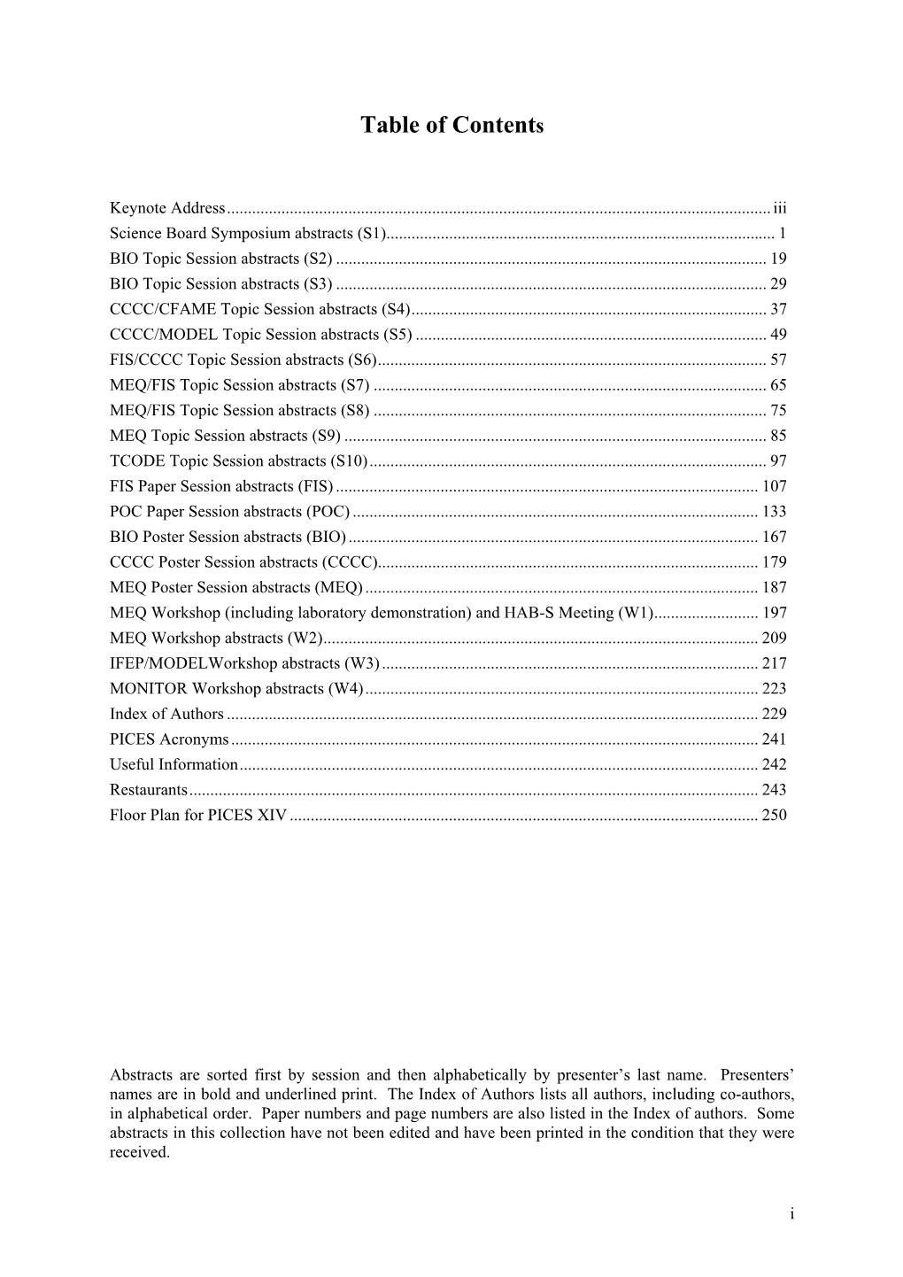 Table of Contents