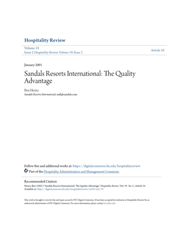 Sandals Resorts International: the Quality Advantage Ben Henry Sandals Resorts International, Null@Sandals.Com