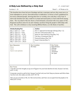 A Holy Law Defined by a Holy God 17 – 23 OCT 2017