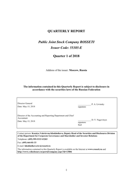 QUARTERLY REPORT Public Joint Stock Company