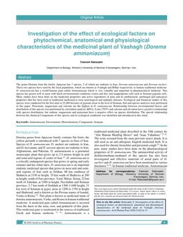 Investigation of the Effect of Ecological Factors on Phytochemical, Anatomical and Physiological Characteristics of the Medicina