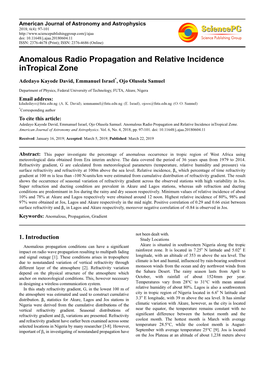 Anomalous Radio Propagation and Relative Incidence Intropical Zone