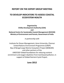 REPORT on the EXPERT GROUP MEETING to DEVELOP INDICATORS to ASSESS COASTAL ECOSYSTEM HEALTH June 2012